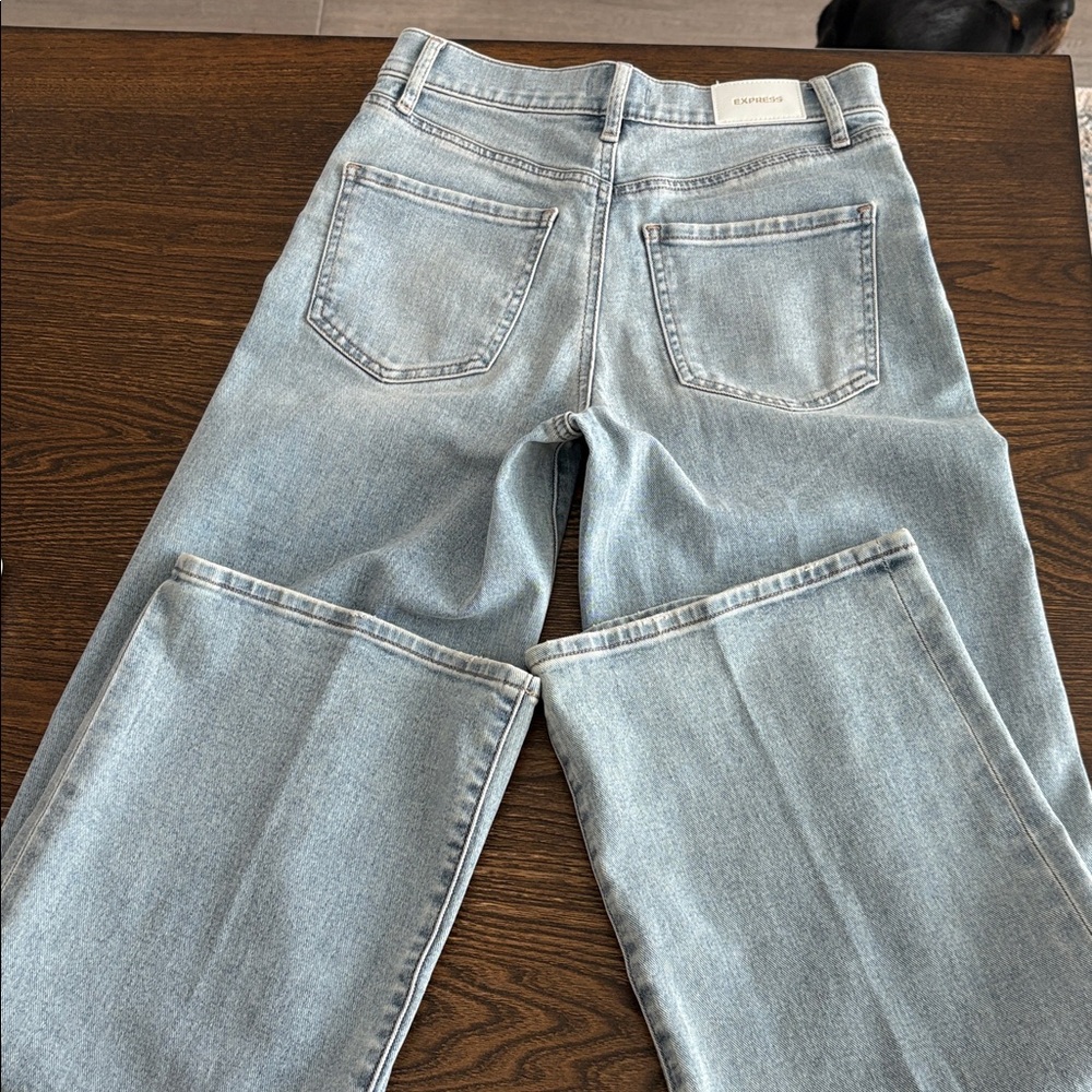 Express Wide Leg High Rise Light Blue Jeans with Distressed Knees Size 27 - Picture 11 of 11